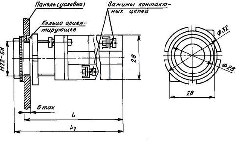 Схема габаритных размеров кнопки КМЕ-4520